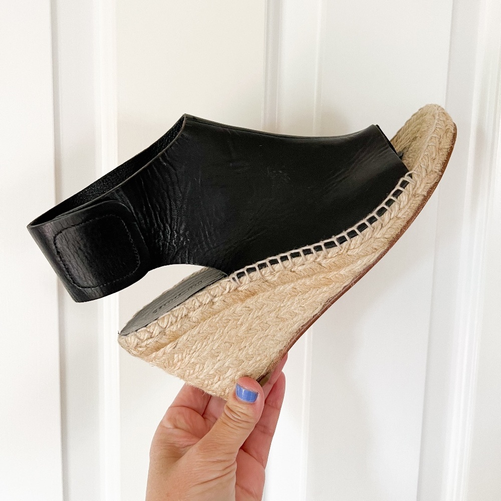 Celine Phoebe Black Leather Espadrilles Wedge Bootie Sandal